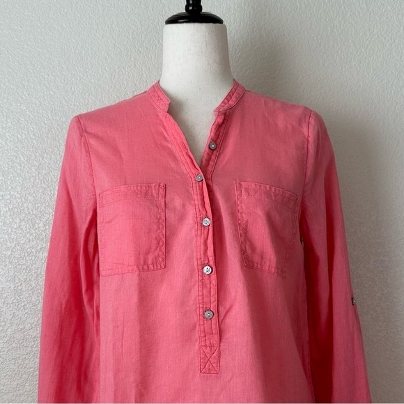 Old Navy Linen Blend Pink Long Sleeves Popover Top, Sz Small - Picture 3 of 12